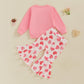 Engofs Toddler Baby Girl Valentines Day Outfit Long Sleeve Letter Print Sweatshirt Flared Pants Set (V2 Pink Love, 6-12 Months)