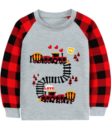Toddler Valentine'S Day Shirt Boy Girl Love Train Outfits Buffalo Red Plaid Raglan Sleeve Heart Clothes Kids Tee Tops 2T