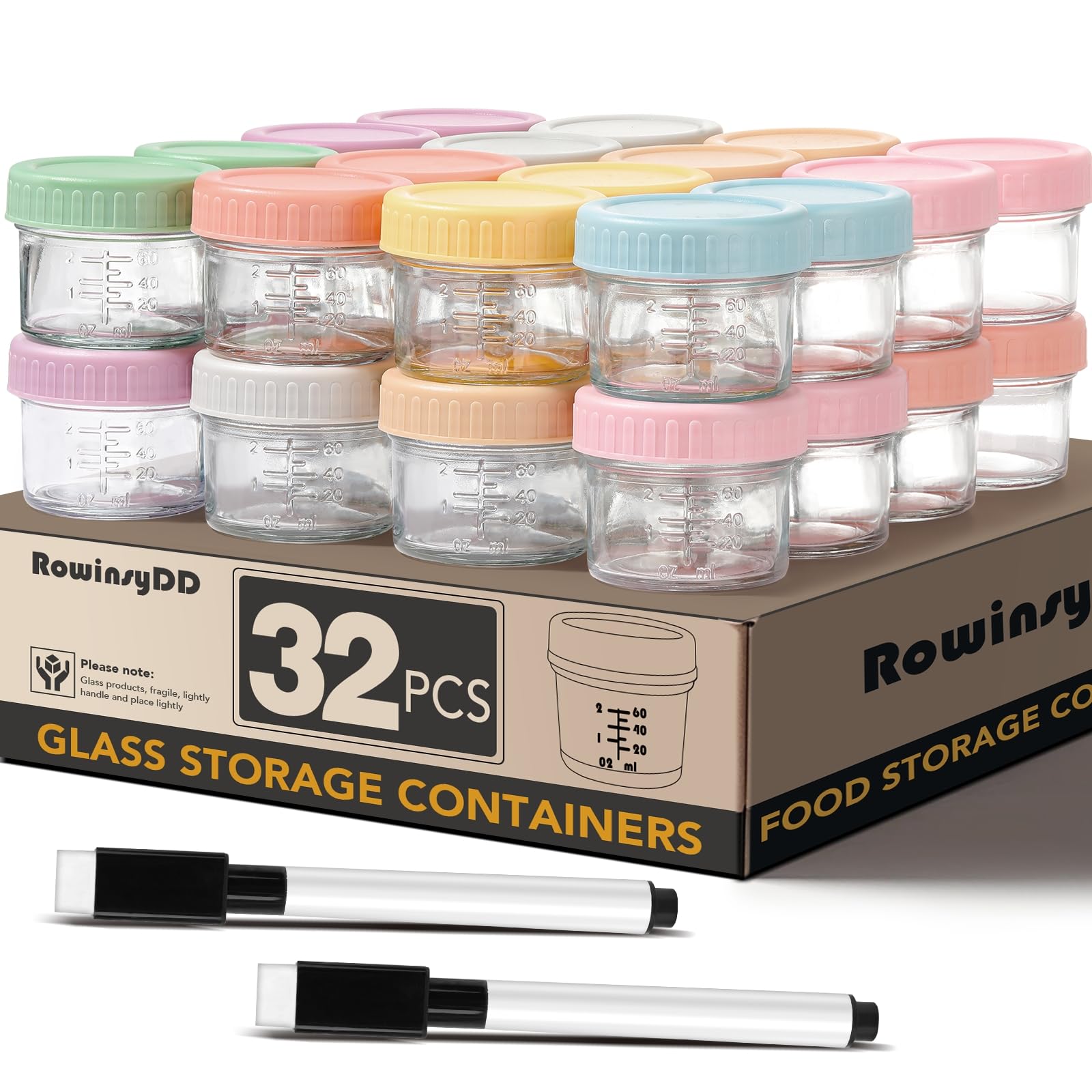 Rowinsydd 32-Pack Leakproof 4Oz Glass Baby Food Jars With Lids - Bpa Free, Freezer & Microwave Safe