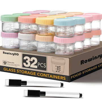 Rowinsydd 32-Pack Leakproof 4Oz Glass Baby Food Jars With Lids - Bpa Free, Freezer & Microwave Safe