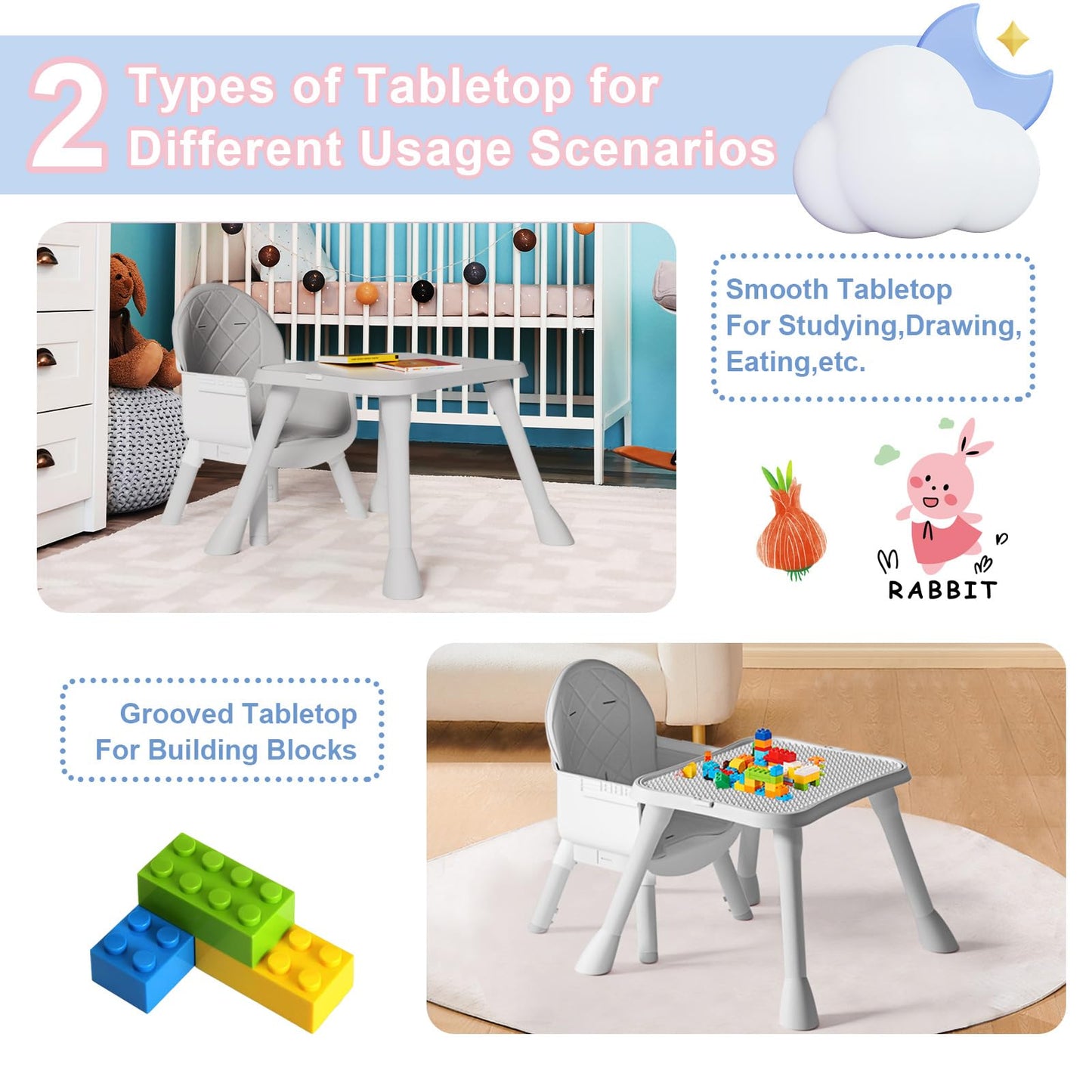 Uniswan 6 In 1 Baby High Chair, Convertible Highchair For Babies And Toddlers (Grey)