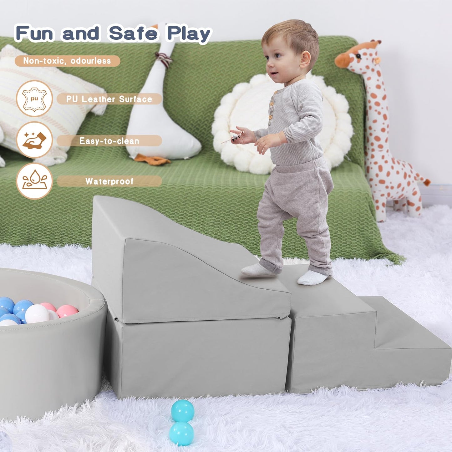 Foam Climbing Blocks For Toddler: With 4-Piece Pu Leather Climbing Toys And A Ball Pit - Foam Ball Pit For Toddlers - Climbing T