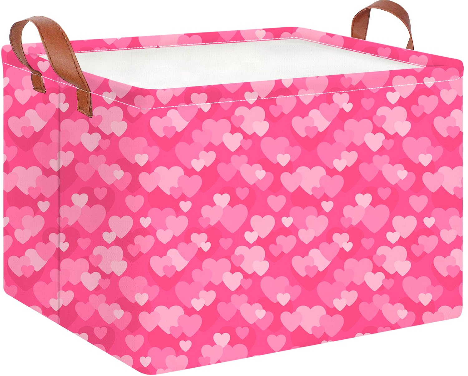 CLOCOR Rectangular Pink Valentines Day Basket Empty, Heart Print Gift Basket for Valentines, Waterproof Storage Container with 