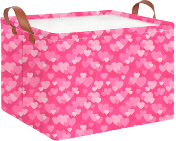 CLOCOR Rectangular Pink Valentines Day Basket Empty, Heart Print Gift Basket for Valentines, Waterproof Storage Container with 