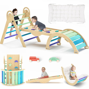 Pikler Triangle Set With Cushion, Toddler Climbing Toys Indoor, Baby Climbing Gym, Climbing Toys For Toddlers 1-3 Inside, Montes