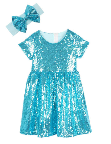 Cilucu Flower Girl Dress Baby Toddlers Sequin Dress Kids Party Dress Bridesmaid Wedding Gown Birthday Dress Aqua/Mint 7T-8T