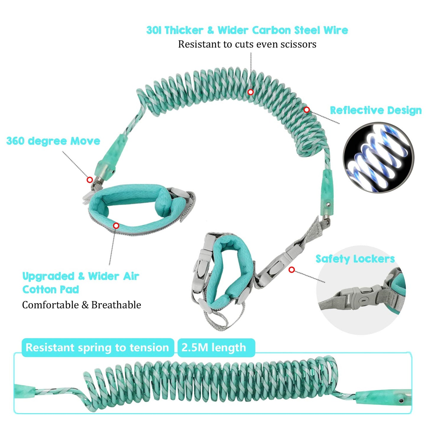 Child Backpack Leash For Toddlers & Kids | 98Inch Lengthen Child Safety Walking Leash -Green