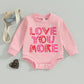 Baby Girl Boy Valentines Day Outfit Jumpsuit Love Heart Print Long Sleeve Sweatshirt Romper Onesie Newborn Clothes (Pink, 18-24