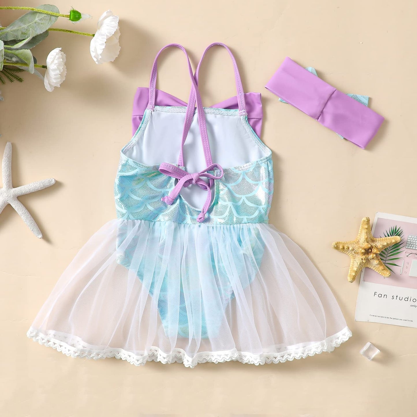 Zfzdren 3M-6Y Infant Baby Girls Mermaid Swimwear Toddler Girl Mermaid Tulle Bathing Suit Kids Beach Bikini Outfits (18-24 Months