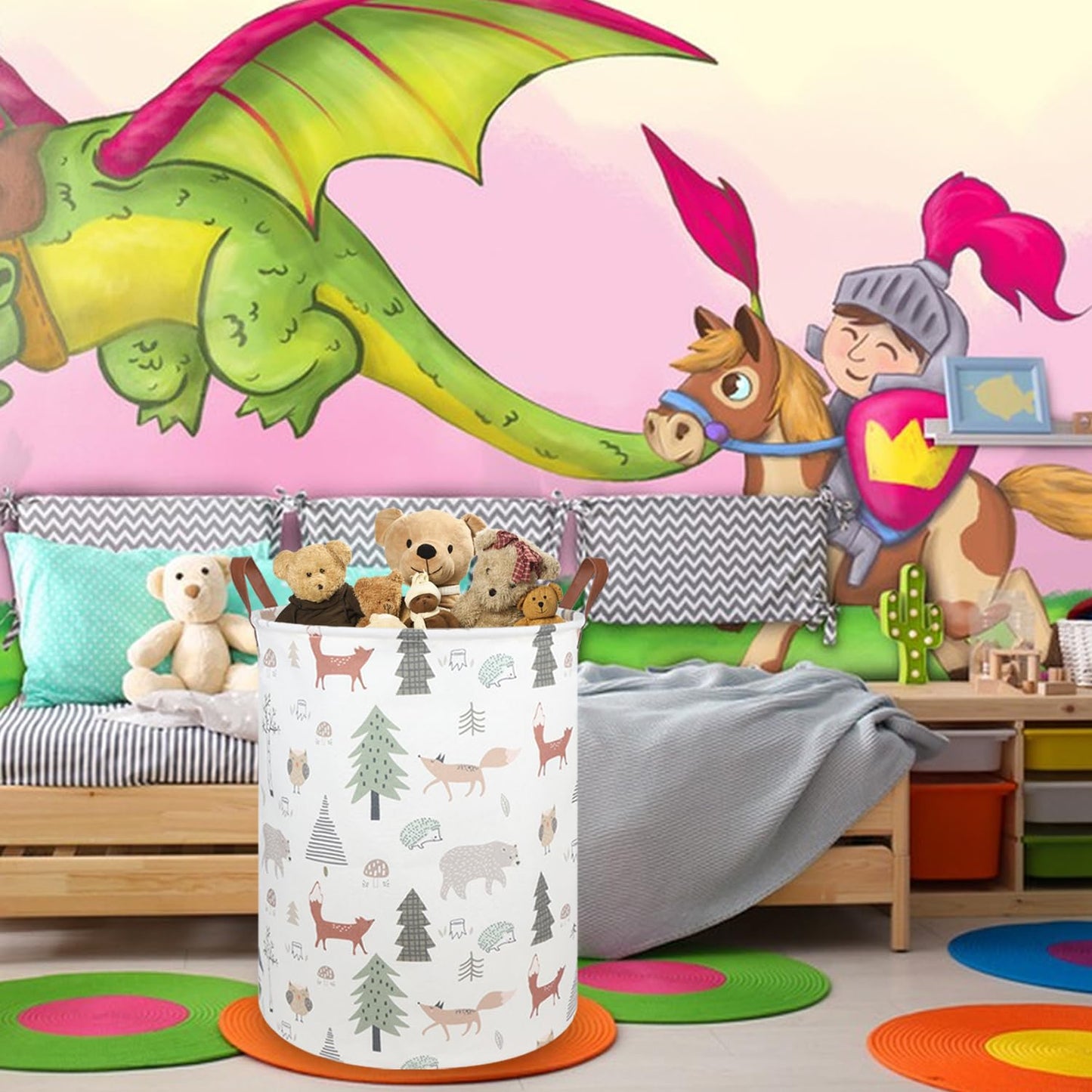 Fxolcshe Animal Baby Laundry Basket,Woodland Animals Baby Laundry Hamper,Toy Basket For Boys,Nursery Hamper Gift Baskets For Bed