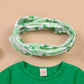 Toddler Baby Girls St. Patricks Day Outfits Ruffle Long Sleeve Top Dress +Shamrock Print Pants+Scarf 3Pcs Clothes (Green,6-12 Mo