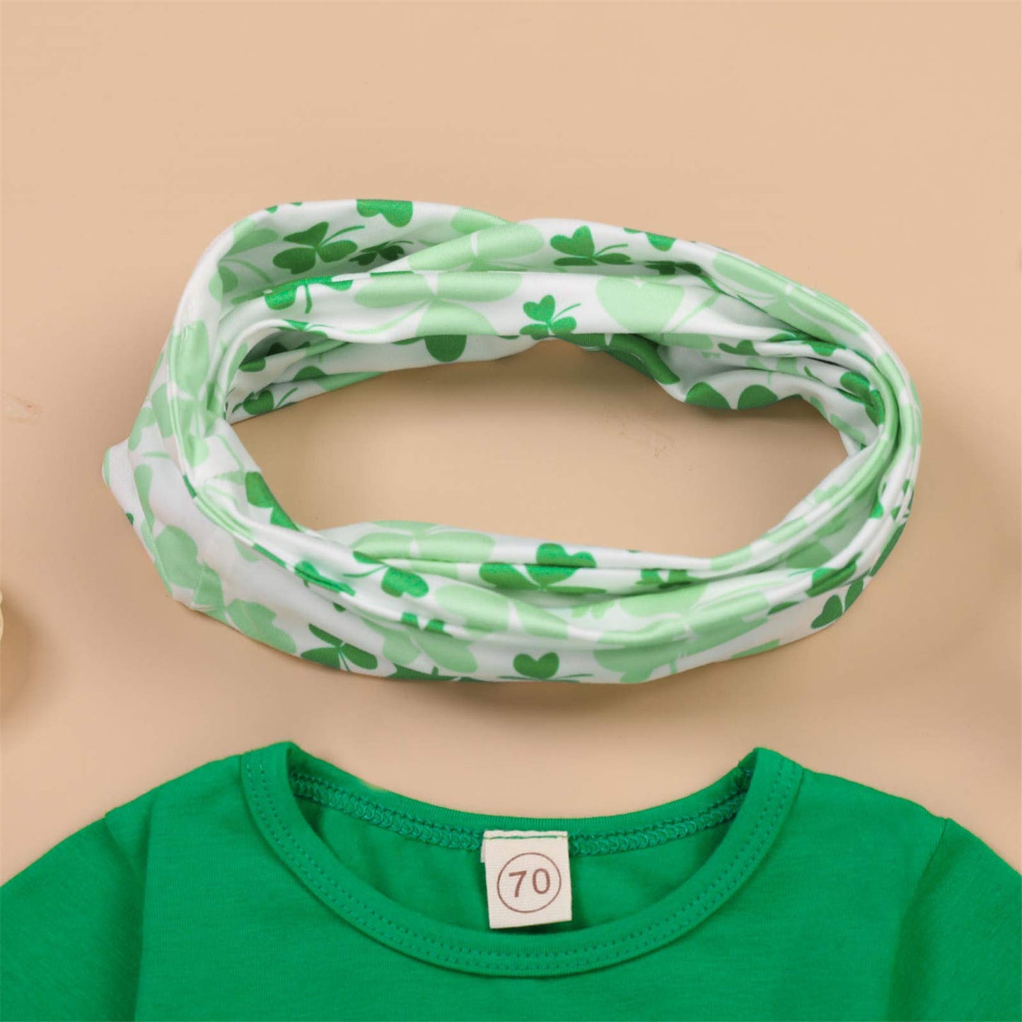 Toddler Baby Girls St. Patricks Day Outfits Ruffle Long Sleeve Top Dress +Shamrock Print Pants+Scarf 3Pcs Clothes (Green,6-12 Mo