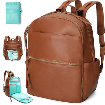 Mominside Diaper Bag Backpack With 6 Insulated Pockets, Leather Diaper Bag, Large Baby Bag For Mom, Baby Registry, 18 Pockets, C