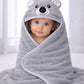 Hi mom Baby Hooded Towel, Grey, Koala Animal Design, Soft Bath Wrap for Infants
