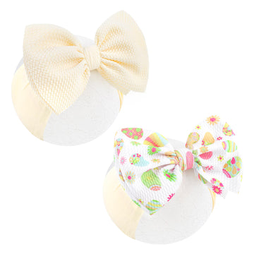 Yanjie Easter Large Bows Headband Egg Carrots Print Elastic Nylon Easter Bunny Hairbands Easter Hair Accessories Infant Easter G