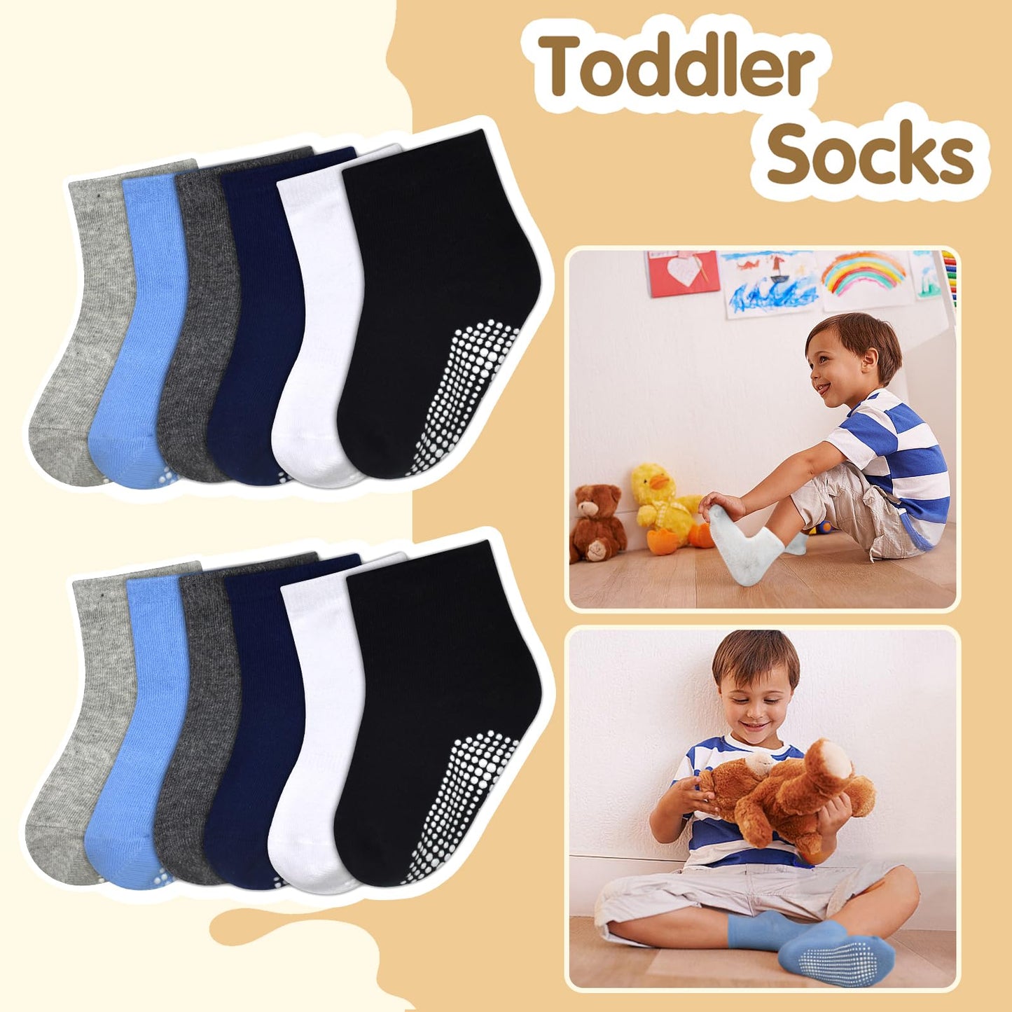 Hycles Non-Slip Toddler Socks With Grips Girls Grip Socks For 3-5 Years Kid Toddler Boys Anti Slip Sticky Sock