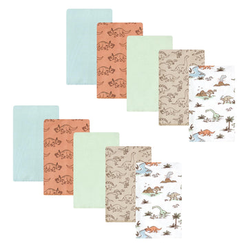 Hudson Baby Unisex Baby Cotton Flannel Burp Cloths, Dinosaur Adventures 10-Pack, One Size