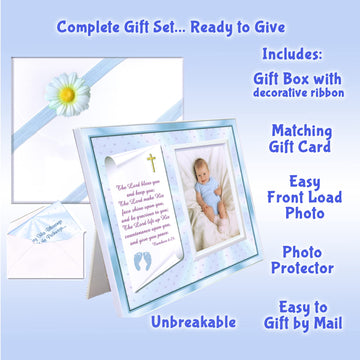 Christening Gift For Baby Boy | Cute Picture Frame | Affordable, Colorful | Holds A 3.5 X 5 Photo | Easyfront-Load Design | Blue