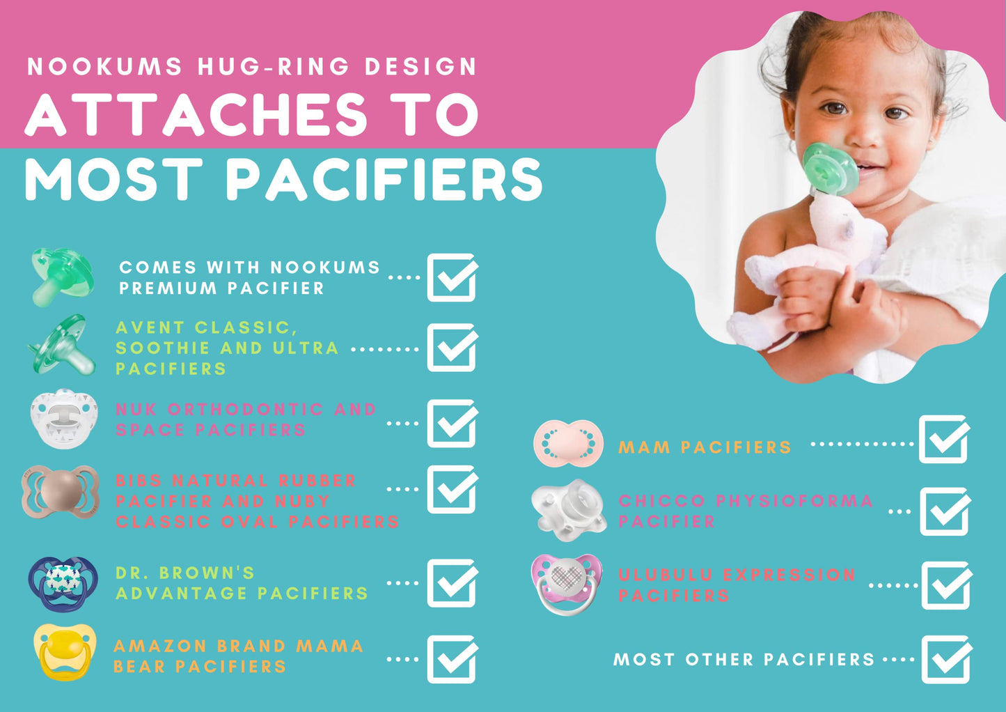 Nookums Paci-Plushies Buddies - Starflower The Unicorn Pacifier Holder - Adapts To Name Brand Pacifiers, Suitable For All Ages,