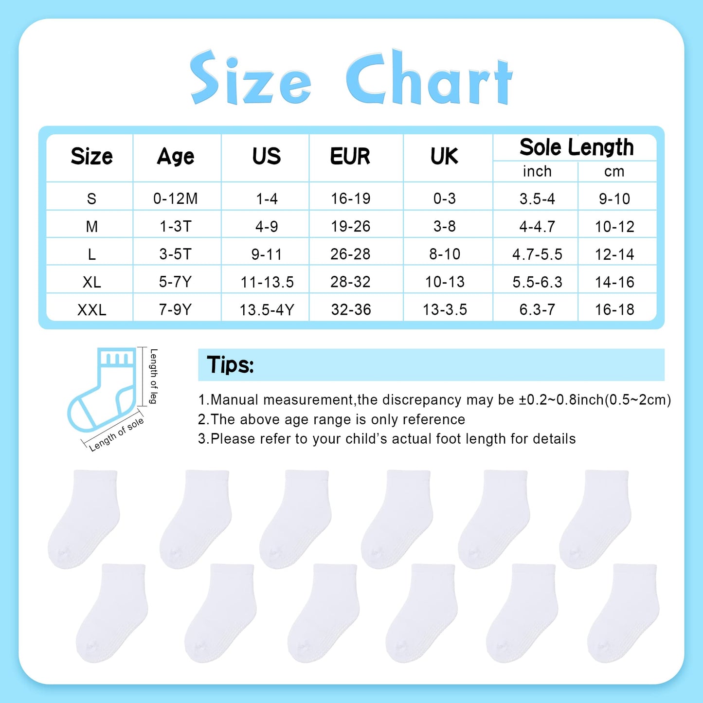 Hyzgb Kids Socks With Grippers 5-6-7 Years Old 12 Pairs Cotton Crew Non Slip Grips Socks 5T-6T-7T For Unisex Little Boys Girls T