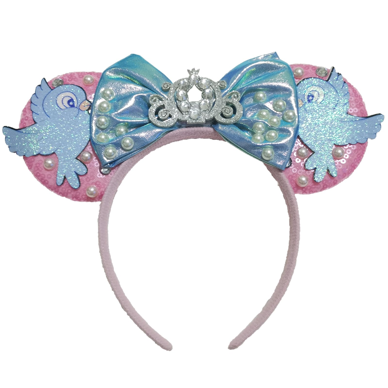 Viwind Bow Ear Headbands For Women, Glittrt Princess Cinderella Pumpkin Cart Mouse Ear Headbands With Dove For Adult Pink