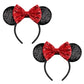 Yuniss 2 Pcs Mouse Ears, Shiny Red Sequin Bow Mouse Ears Headbands For Adult Women Girls Christmas Birthday Party (Red)