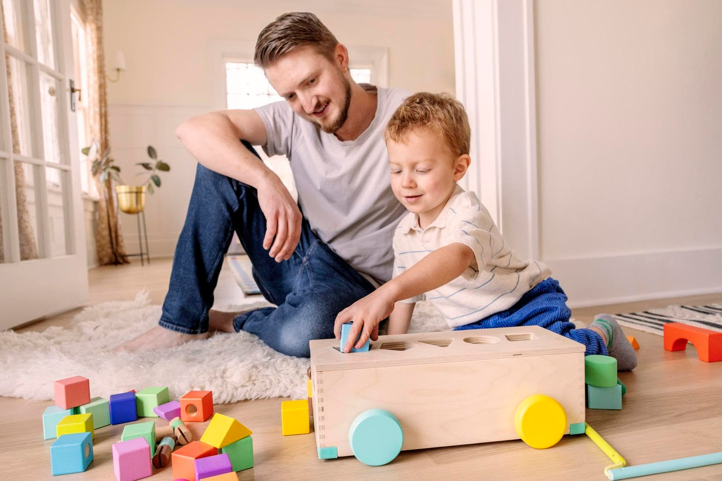 LOVEVERY | The Block Set | Solid Wood Building Blocks and Shapes + Wooden Storage Box, 70 Pieces, 18 Colors, 20+ Activities, Tod