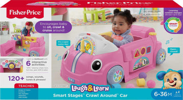 Fisher-Price Baby Learning Toy Laugh & Learn Crawl Around Car Activity Center with Smart Stages for Infants Ages 6+ Months, Pink
