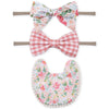 Polka Tots Cotton Floral Bow Headband With Reversible Boho Bib Set  White