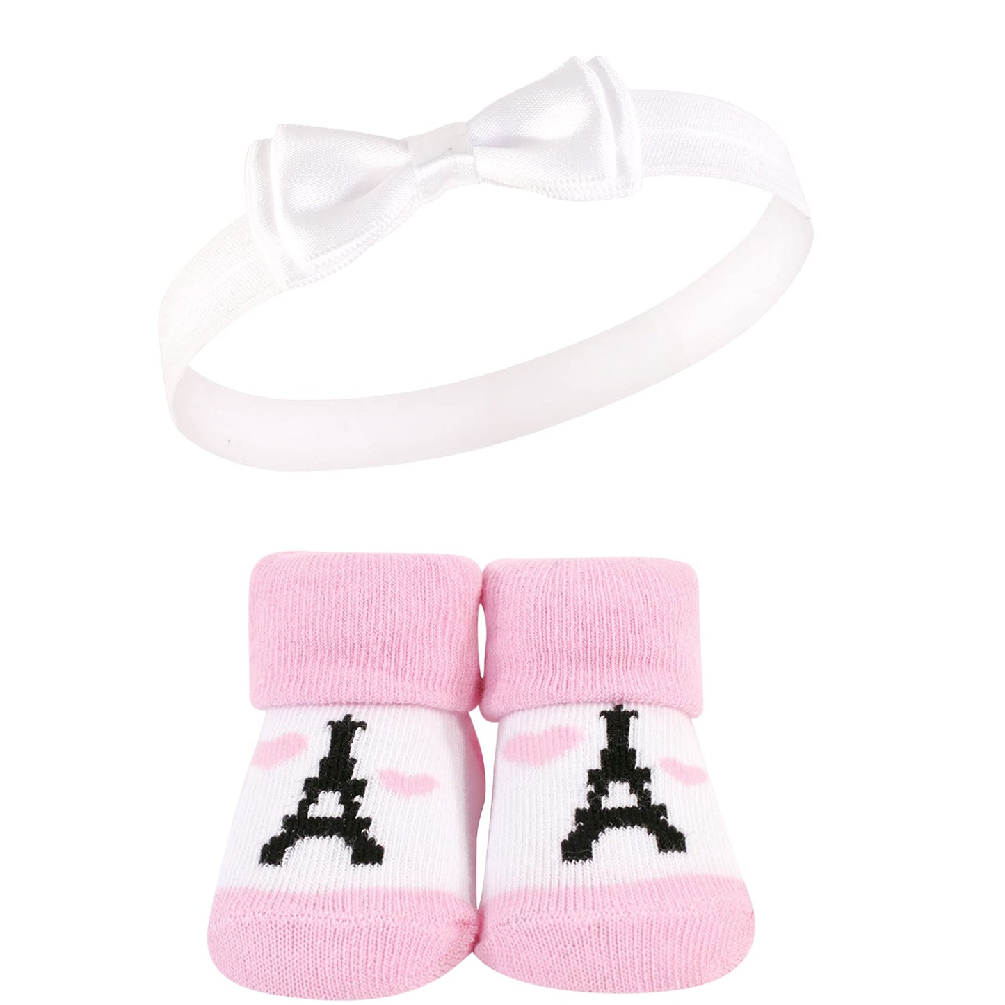Hudson Baby Baby Girls' Headband And Socks Giftset, Paris 10-Pack, One Size