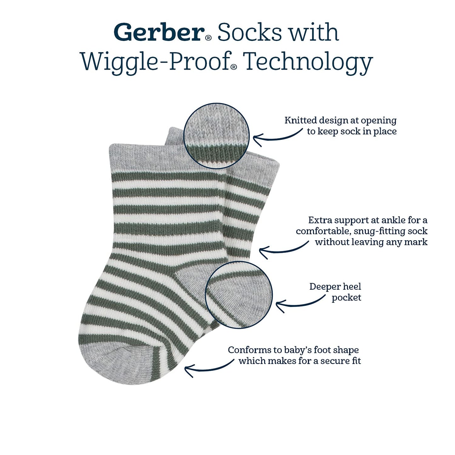 Gerber Baby 6-Pair Sock, White, 3-6 Months