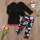 Fashion Kids Toddler Girl Long Sleeve Tunic Top Dress+Floral Pants Outfit Set Spring Fall Clothes (Black Unicorn, 4-5T)