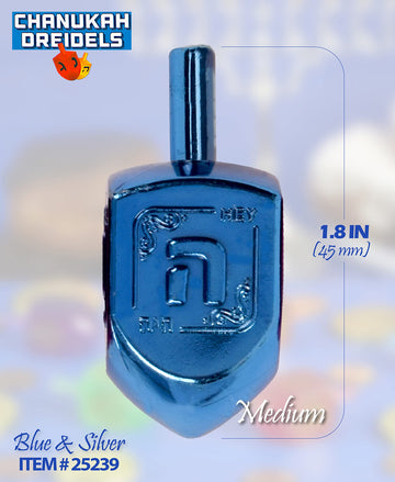 Hanukkah Dreidels - Metallic Blue And Silver Dreidel - 30 Pack Medium - Dreidels In Bulk