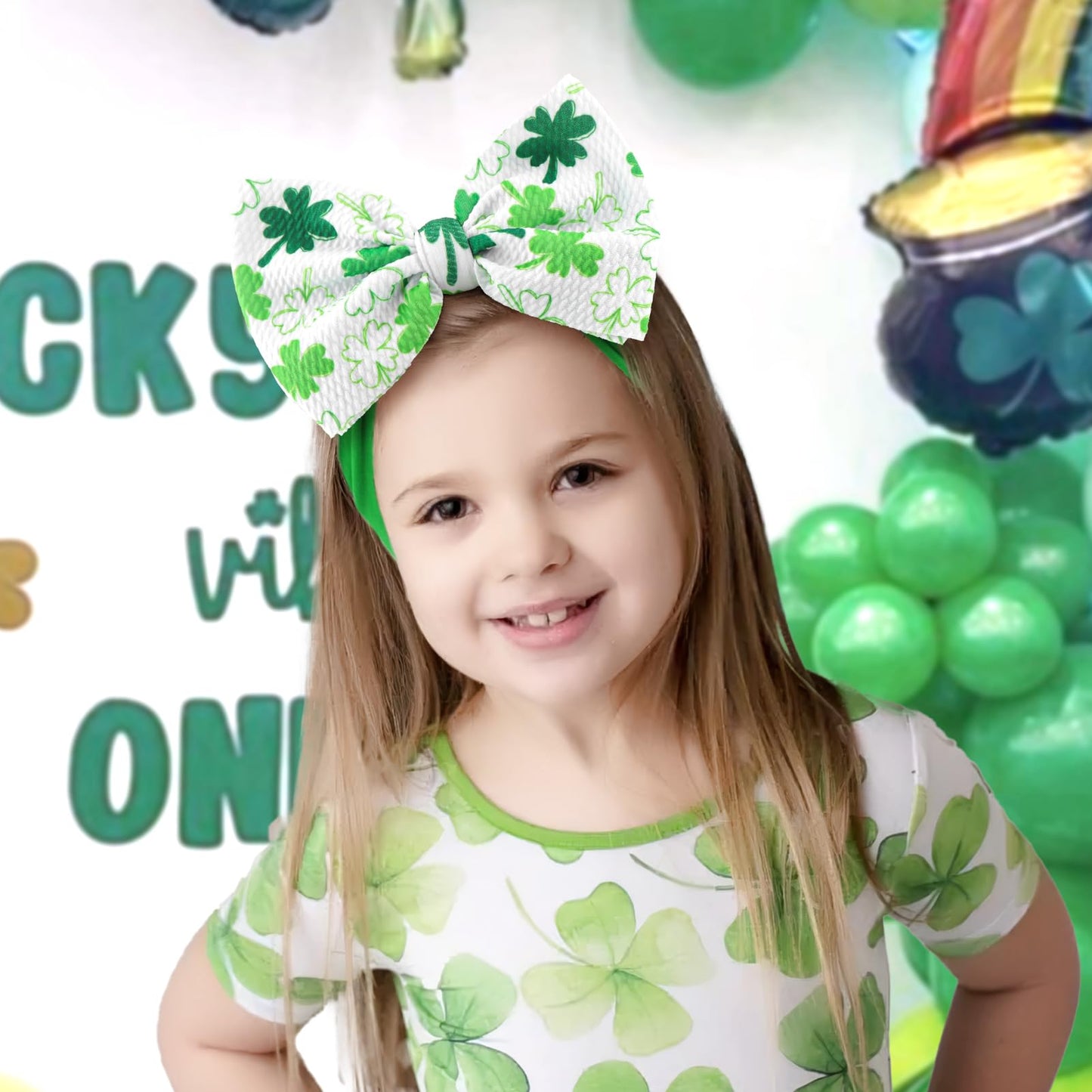 Oneninedream 6    Large St Patricks Baby Bows Shamrock Clover Headbands Hairband Green Nylon Bows For Newborn Girls Infants Todd