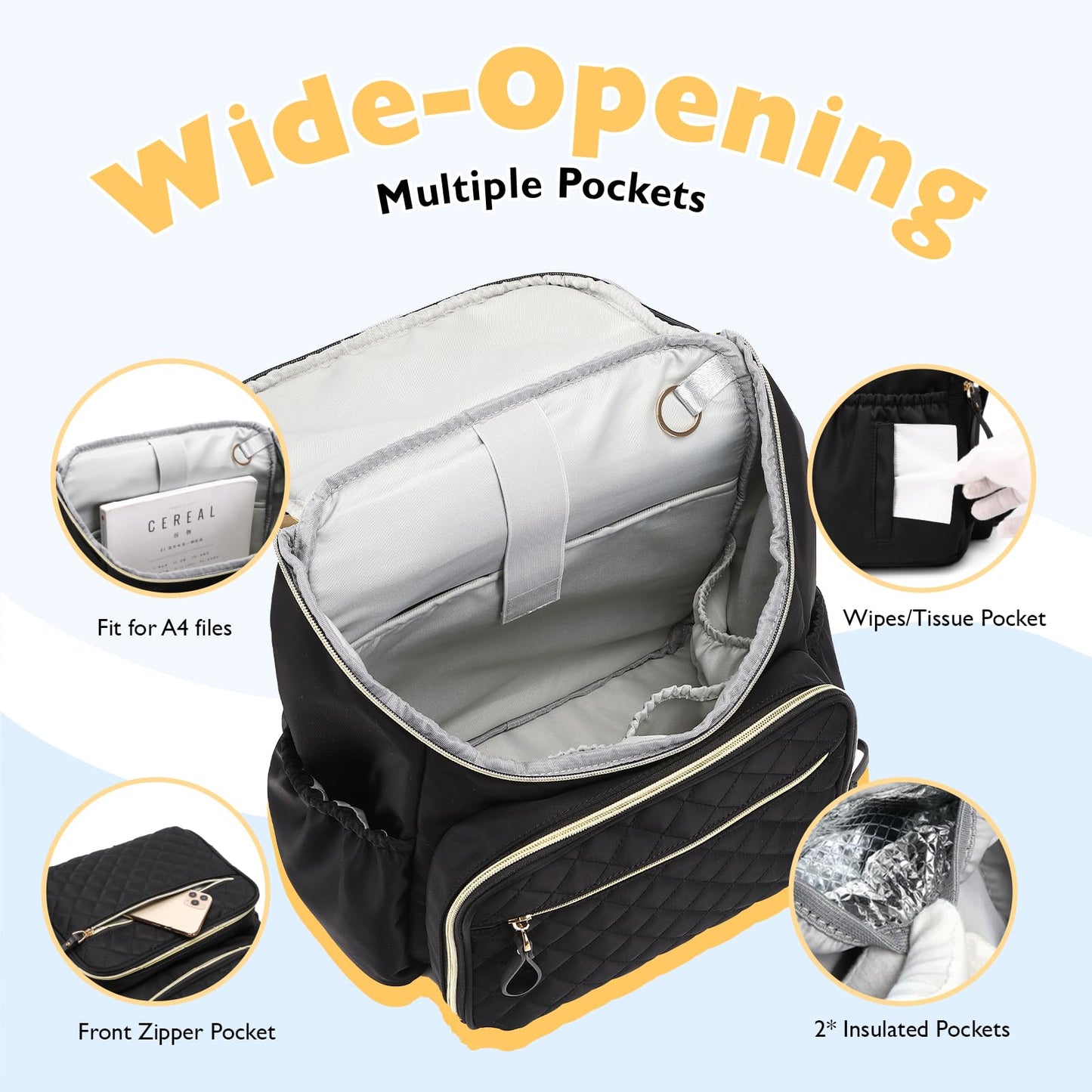 LORADI Large Capacity Diaper Bag Backpack with Stroller Buckle, Water-Resistant Travel Baby Bag with Insulated Pockets (Nylon, B