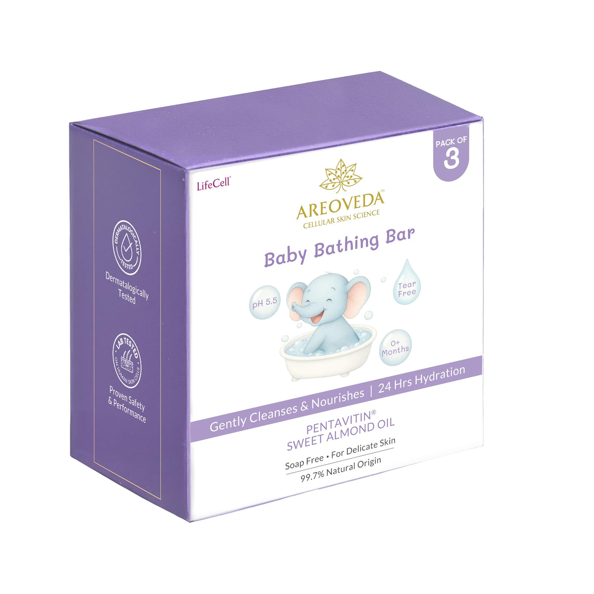 Areoveda Baby Bathing Bar (100Gm*3) | 24Hrs Hydration | Fights Germs | Lab Tested, Ewg Verified, Cellularly Proven