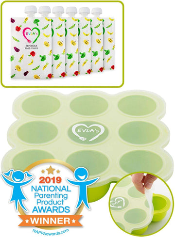 Baby Food Freezer Trays & Reusable Food Pouches  Baby Food Storage Pouch Perfect For Serving Homemade Healthy Smoothies & Purees