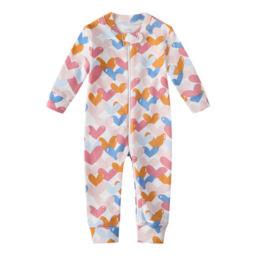 Owlivia Organic Cotton Baby Boy Girl Zip Up Sleep N Play, Footless, Long Sleeve(0-3 Months, Colorful Heart)