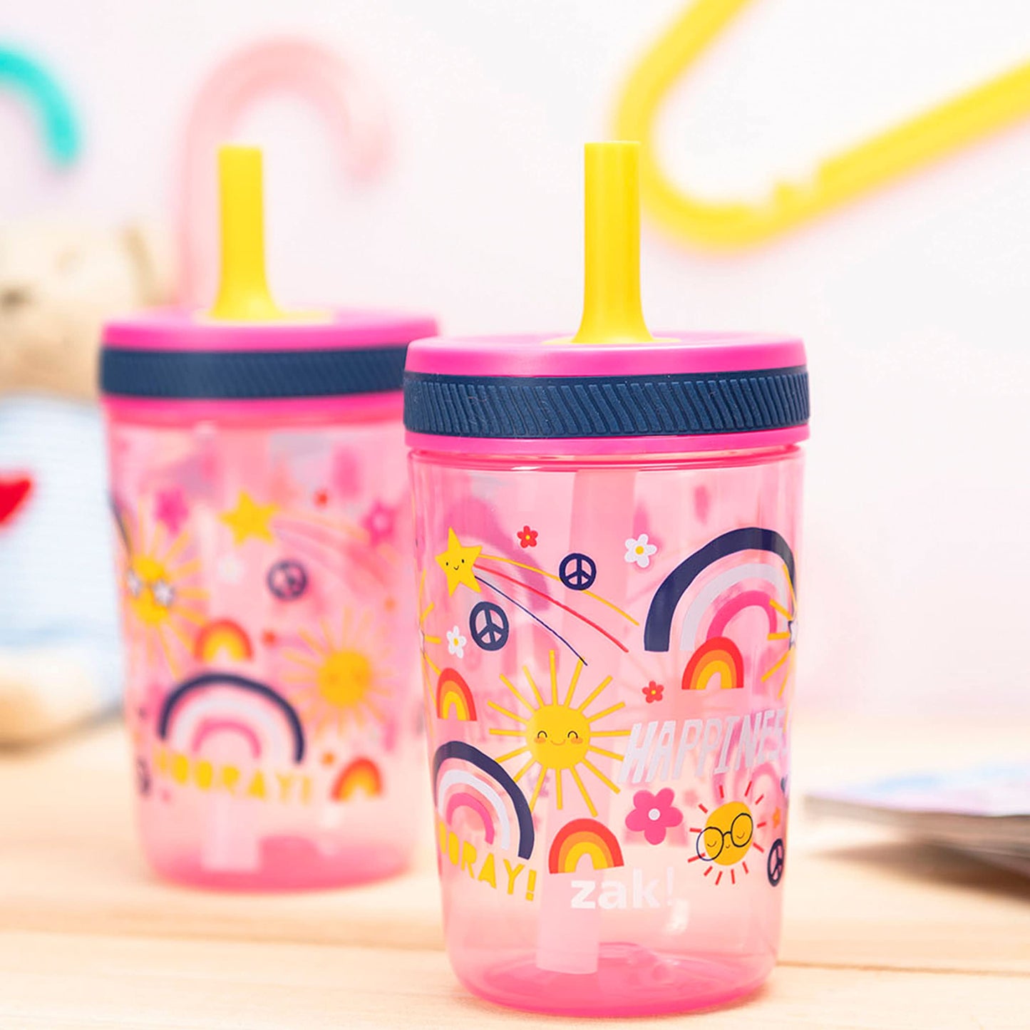 Zak Designs Kelso 15 Oz Tumbler Set, ( Starpower ) Non-Bpa Leak-Proof Screw-On Lid With Straw Made Of Durable Plastic And Silico