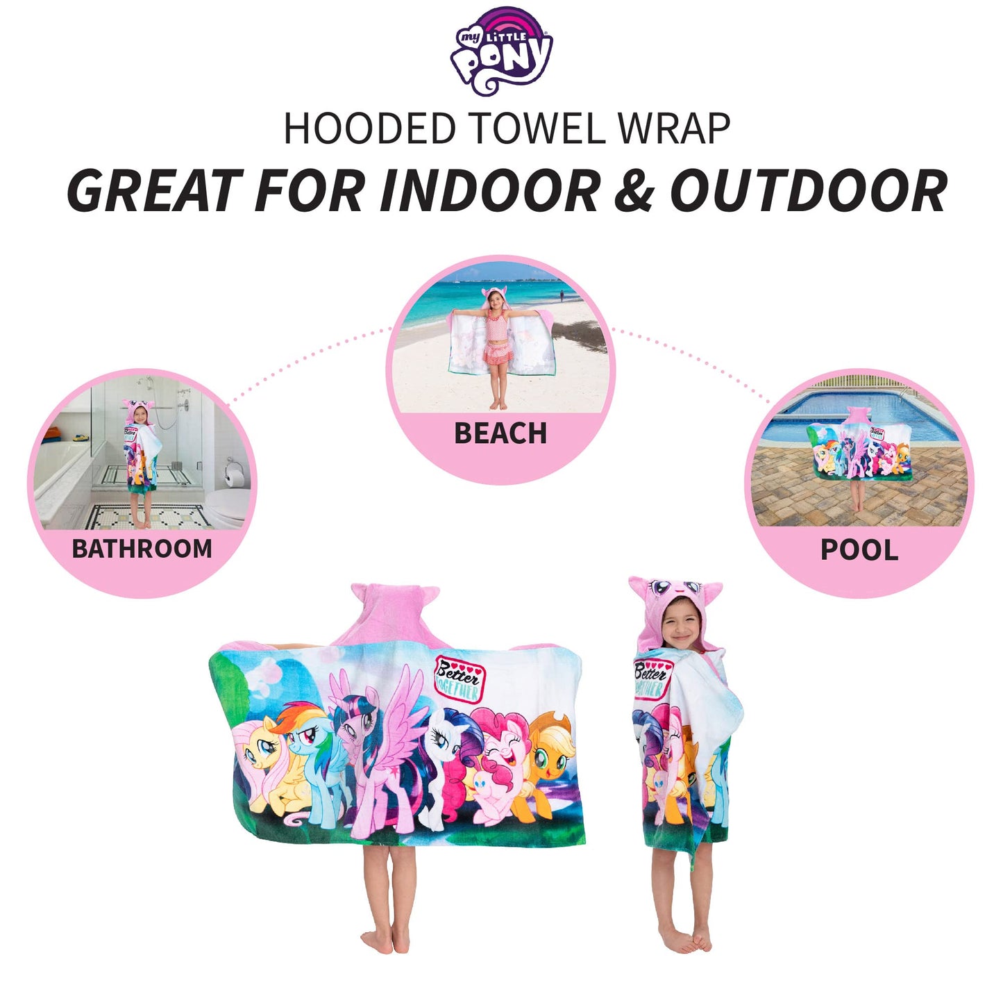 My Little Pony Bath/Pool/Beach Soft Cotton Terry Hooded Towel Wrap, 24 In X 50 In, By Franco Kids