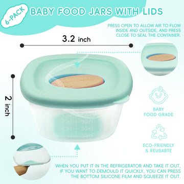 Silicone Baby Food Storage Containers, 4 Oz Baby Food Jars, Snack Containers With Leak Proof Airtight Lids, Freezer, Microwave A