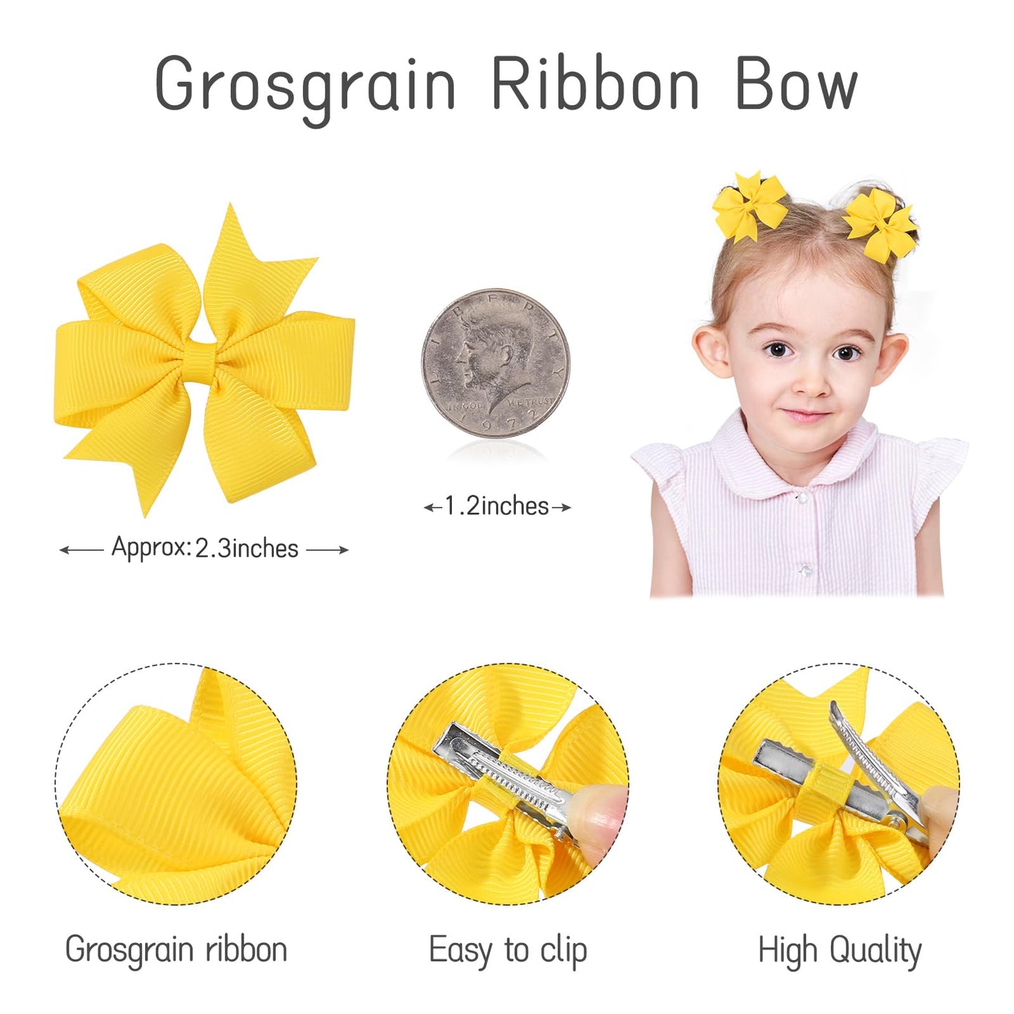 Choicbaby 2.3 Inches Mini Baby Hair Bows 60Pcs Grosgrain Ribbon Toddler Hair Accessories With Alligator Clip Bow For Baby Girls