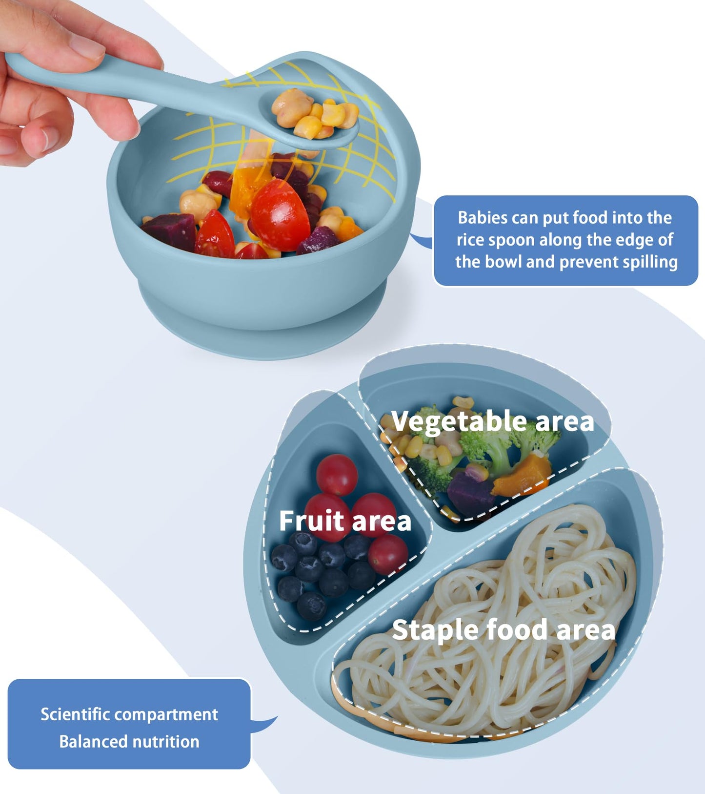 Silicone Baby Feeding Set, 10 Pcs Baby Led Weaning Supplies With Suction Bowl Divided Plate Adjustable Bib Soft Spoon Fork Snack
