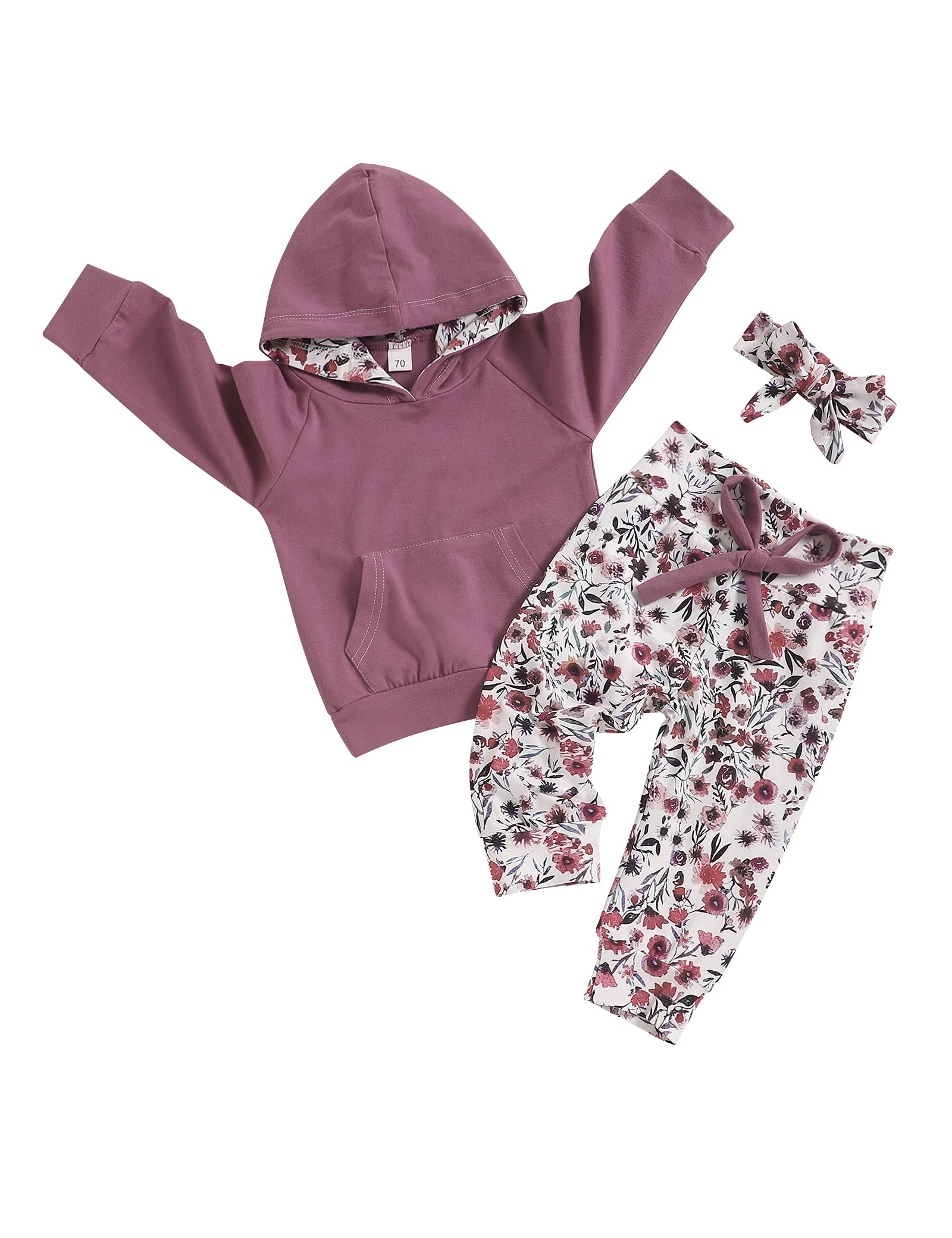 Winter Clothes For Baby Girl 12-18 Months Long Sleeve Hoodie Flower Printed Pant WBBAPB09DKFG2KS