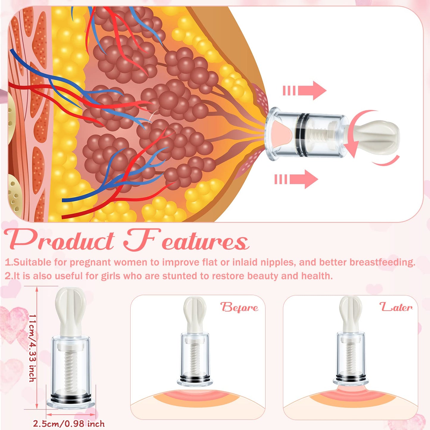 Bbto 8 Pieces Nipple Suction Cups Nipple Corrector Sucker Nipple Pullers Aspirator Women Nipple Everter Flat Inverted For Breast