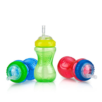 Nuby No-Spill Sippy Cup With Flex Straw For Boys - (3-Pack) 10-Ounce Bottles - Training Sippy Cups For Toddlers 12+ Months