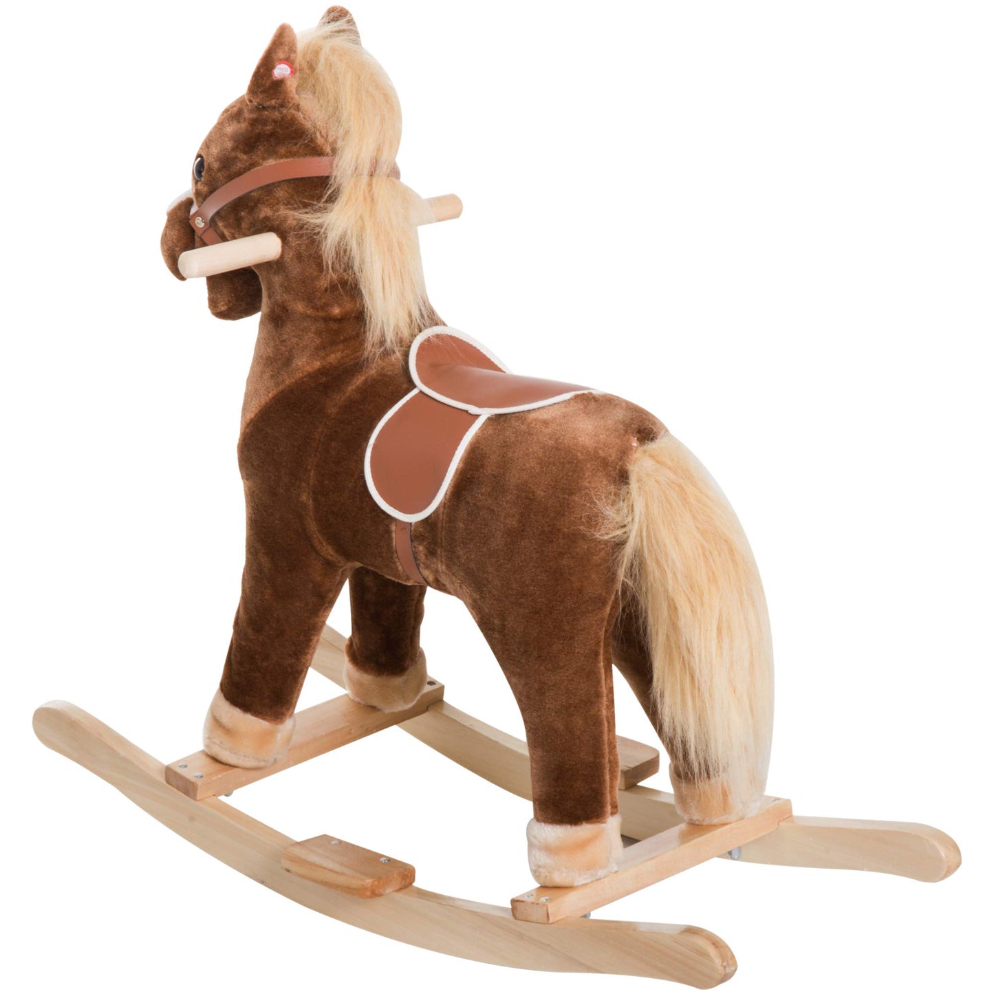 Qaba Kids Plush Toy Rocking Horse Ride on with Realistic Sounds - Brown