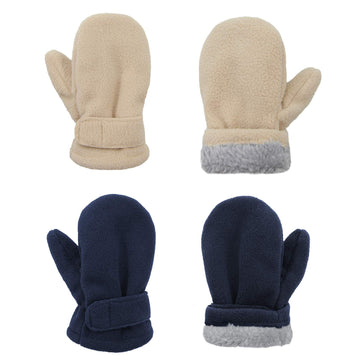 2 Pairs Toddler Mittens Unisex Lined Fleece Gloves Winter Warm Kids Mitten For Baby Boys And Girls Navy&Beige