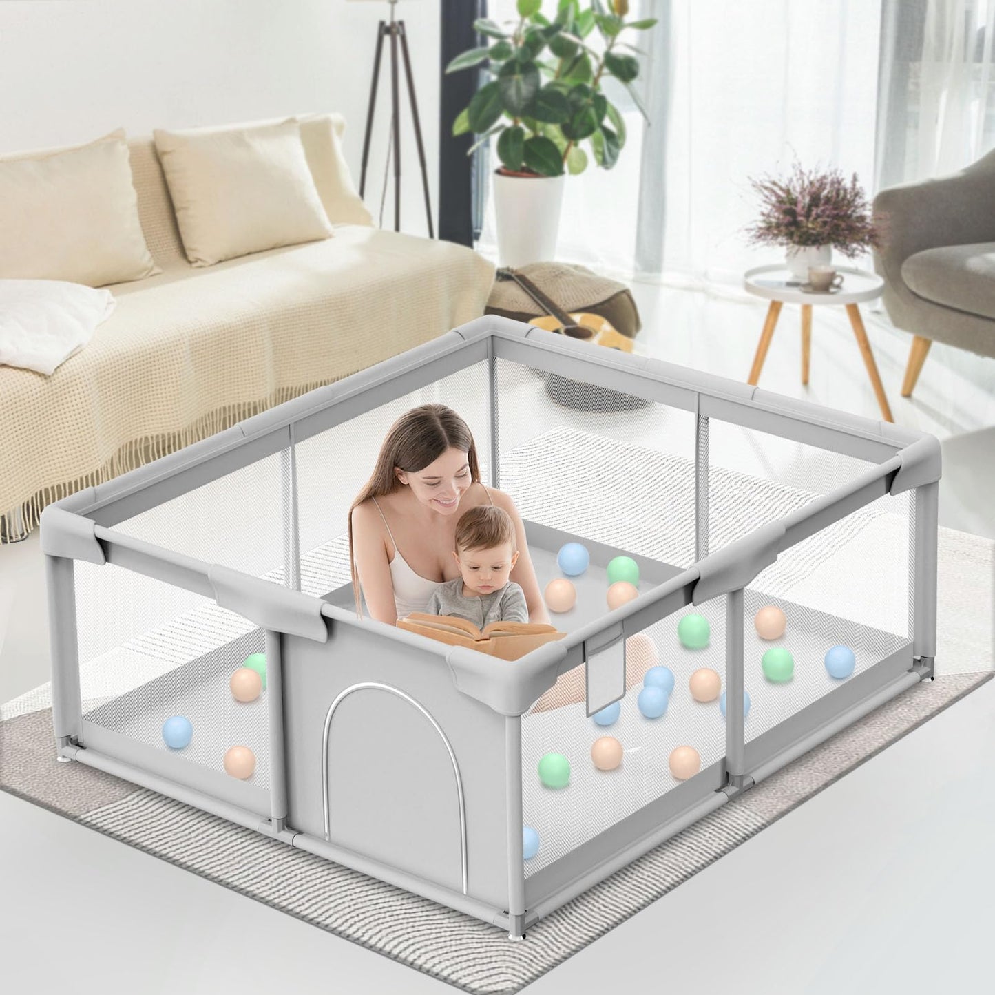 Besuhot Baby Playpen Baby Playard, Play Pen for Babies and Toddlers with Gate, 50x50 Fence, Sturdy Safety Playpen, Indoor & Outd