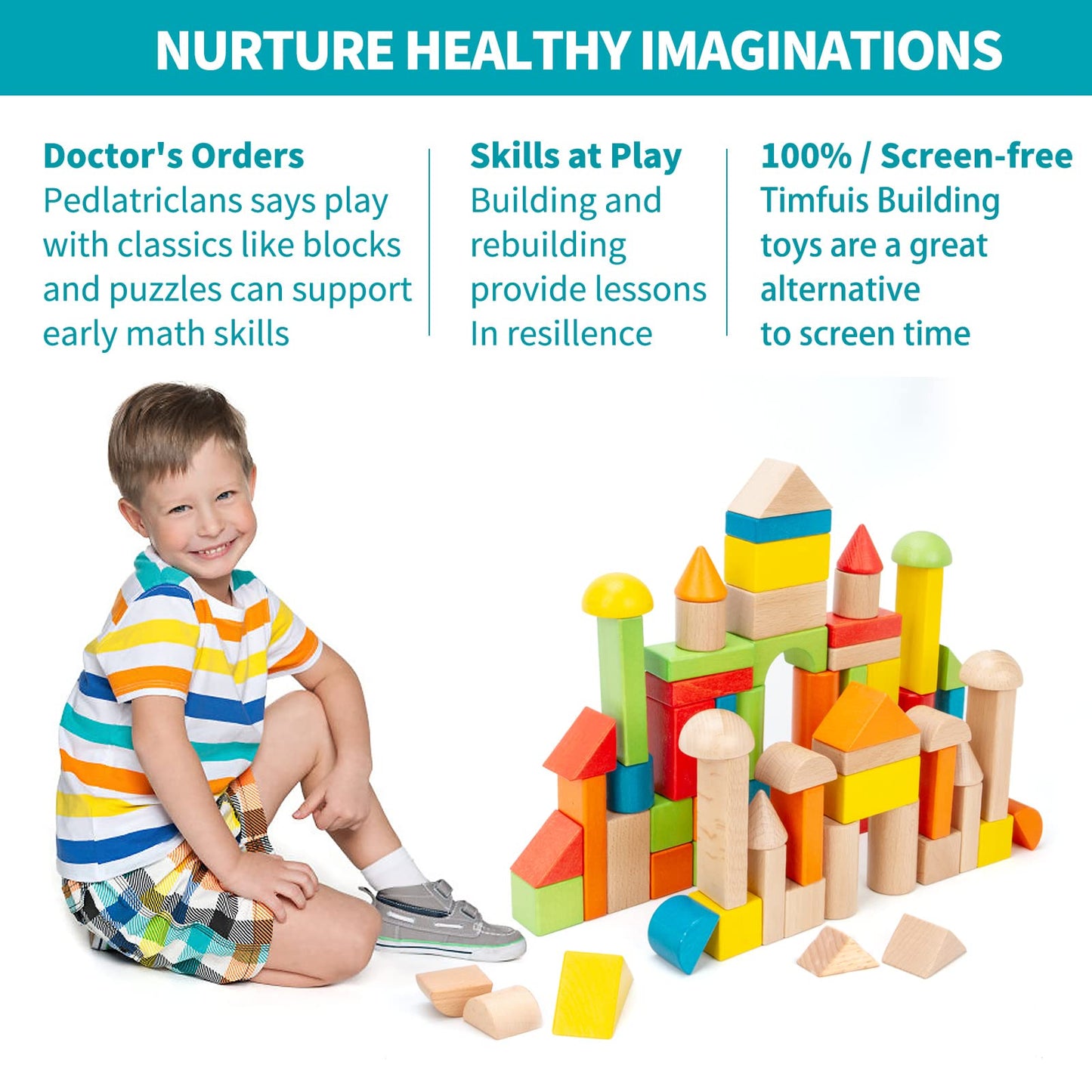 Wooden Building Blocks Set - Stacker Stacking Preschool Learning Educational Toys with Carrying Bag, Toddler Toys for 3+ Year Ol